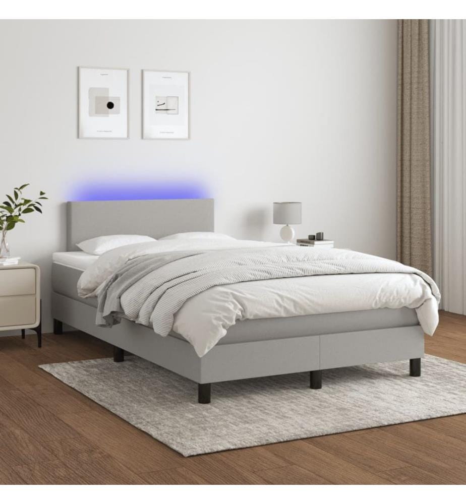 Boxspringbett mit Matratze & LED Hellgrau 120x200 cm Stoff