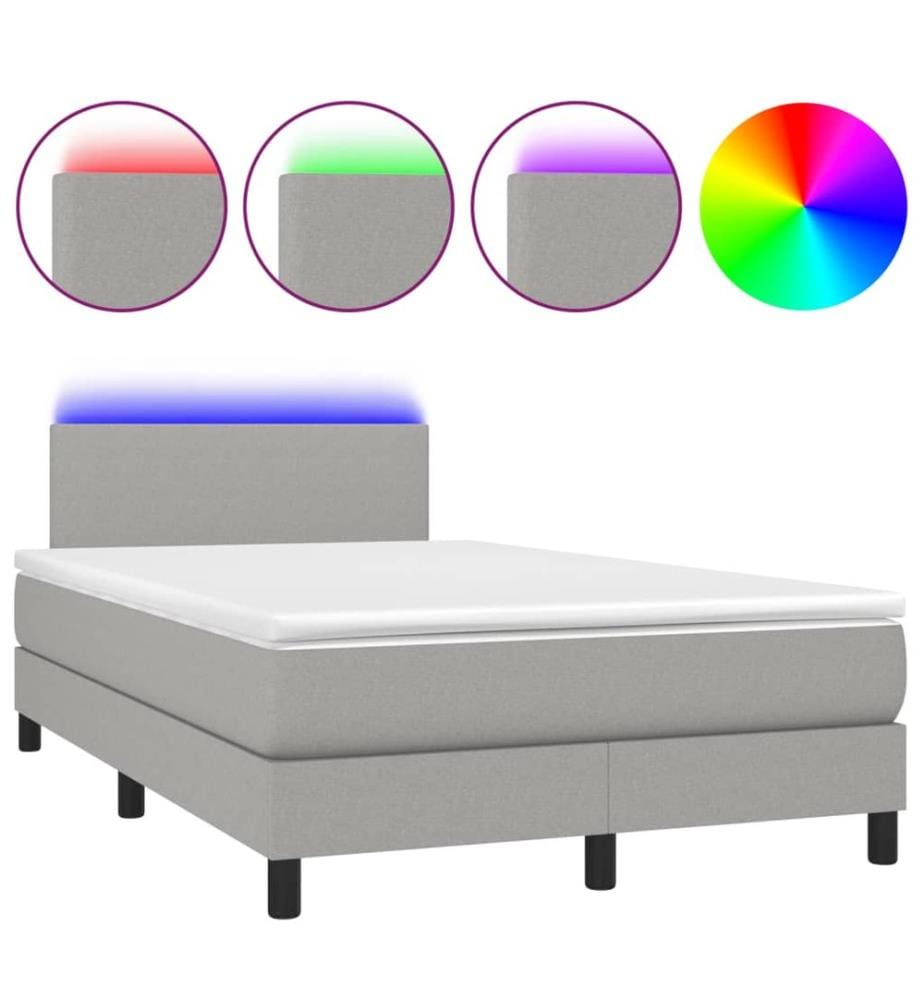 Boxspringbett mit Matratze & LED Hellgrau 120x200 cm Stoff