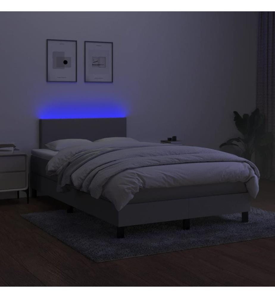 Boxspringbett mit Matratze & LED Hellgrau 120x200 cm Stoff