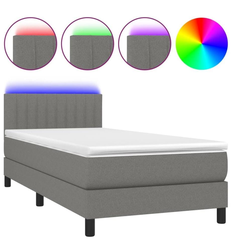 Boxspringbett mit Matratze & LED Dunkelgrau 80x200 cm Stoff