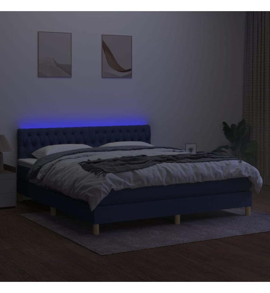 Boxspringbett mit Matratze & LED Blau 180x200 cm Stoff