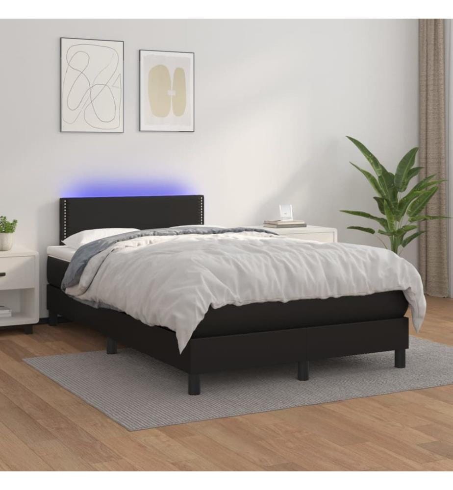 Boxspringbett mit Matratze & LED Schwarz 120x200 cm Kunstleder