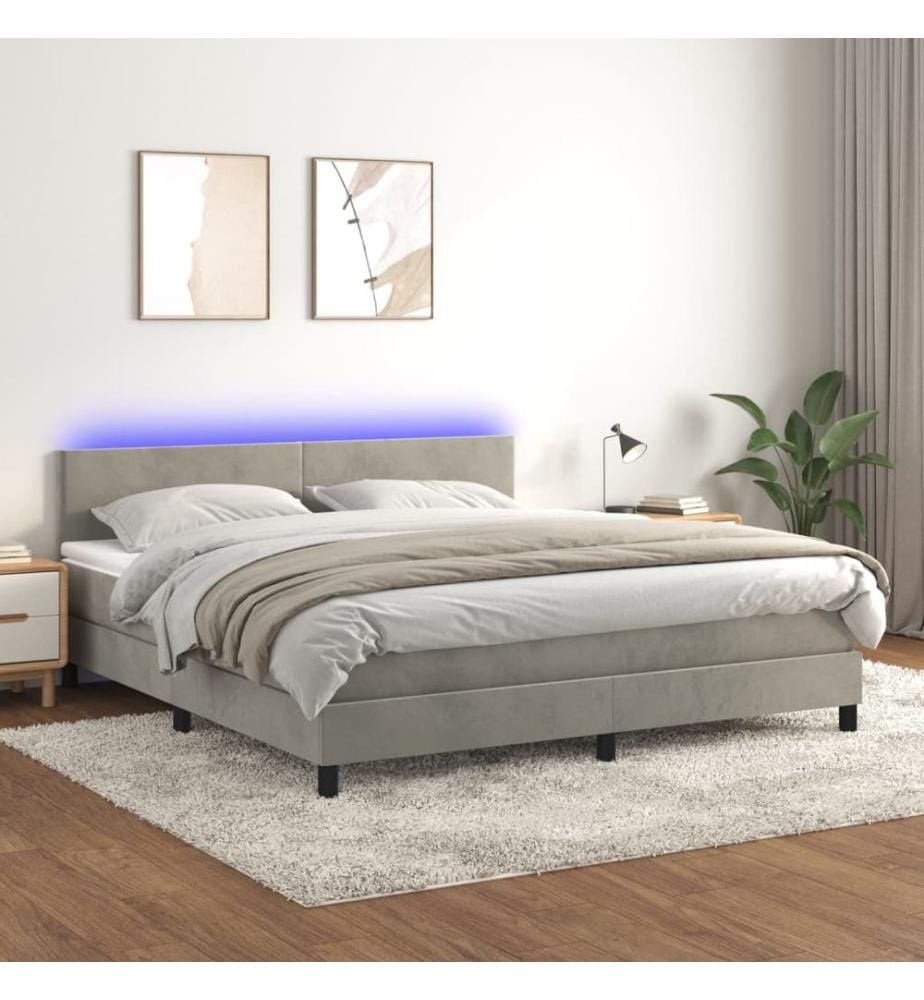 Boxspringbett mit Matratze & LED Hellgrau 160x200 cm Samt
