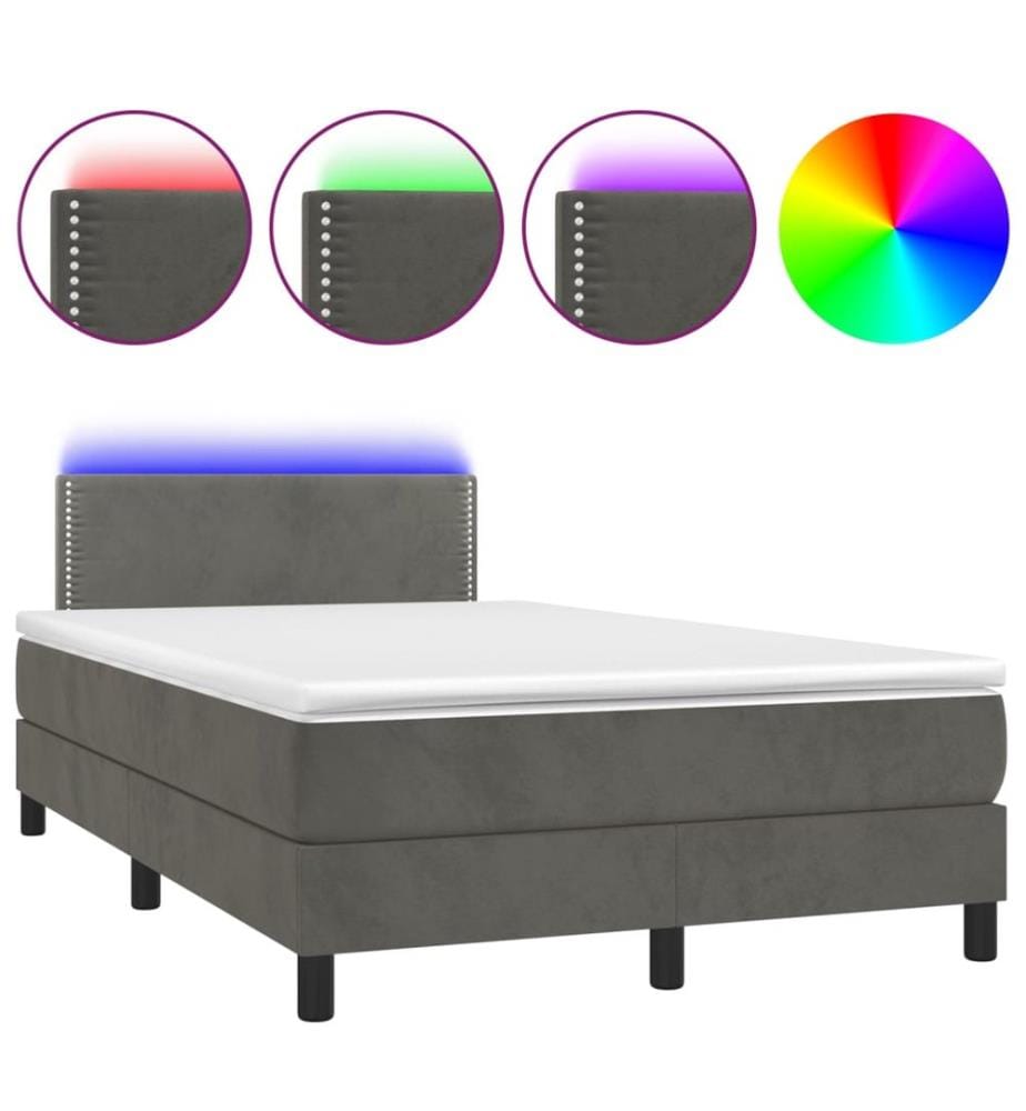 Boxspringbett mit Matratze & LED Dunkelgrau 120x200 cm Samt