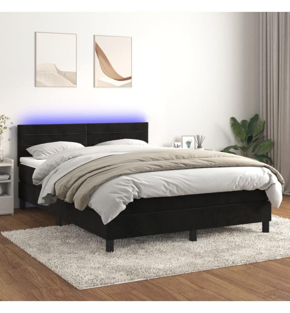 Boxspringbett mit Matratze & LED Schwarz 140x200 cm Samt