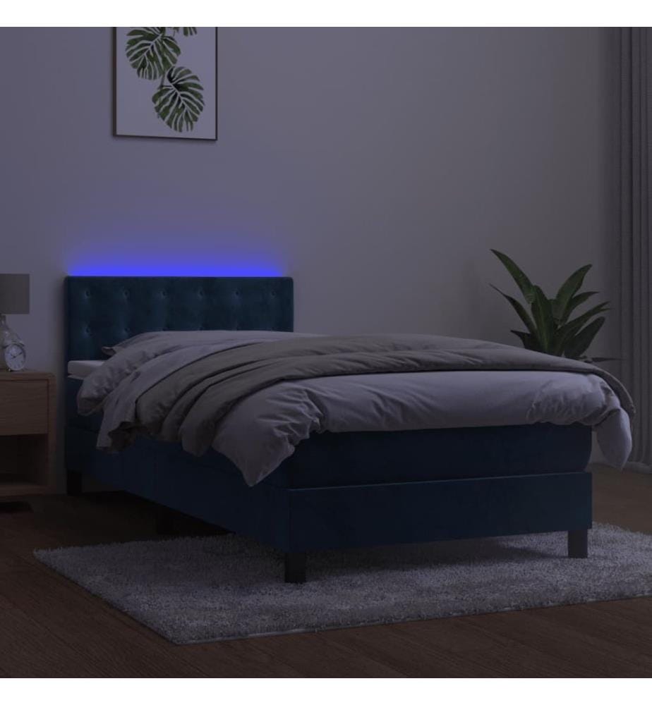 Boxspringbett mit Matratze & LED Dunkelblau 90x200 cm Samt
