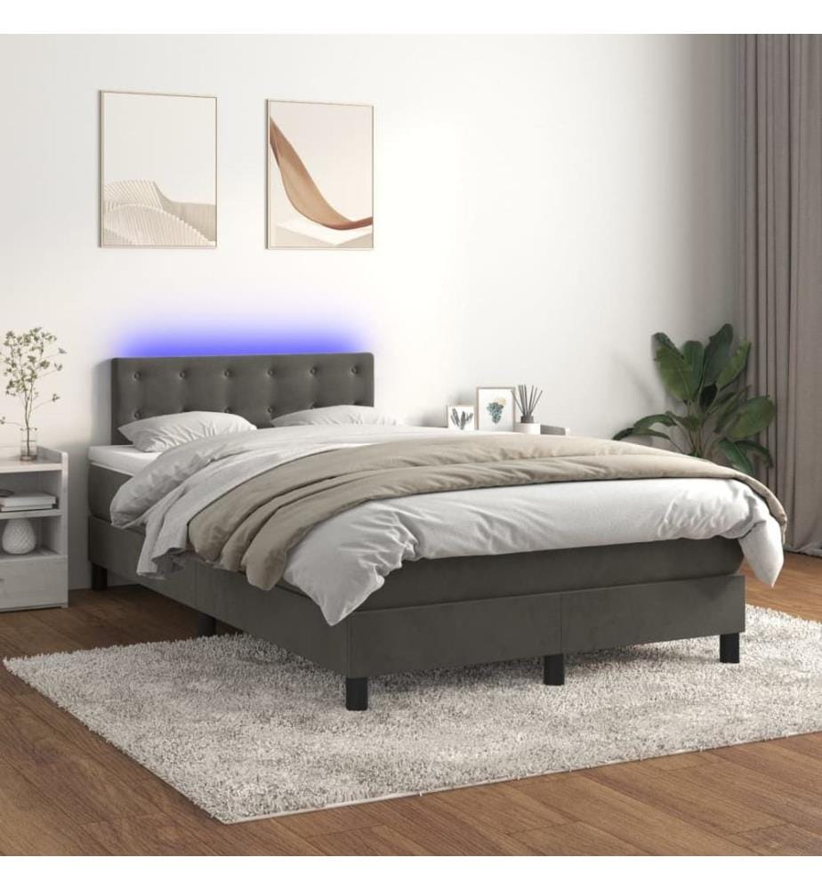 Boxspringbett mit Matratze & LED Dunkelgrau 120x200 cm Samt