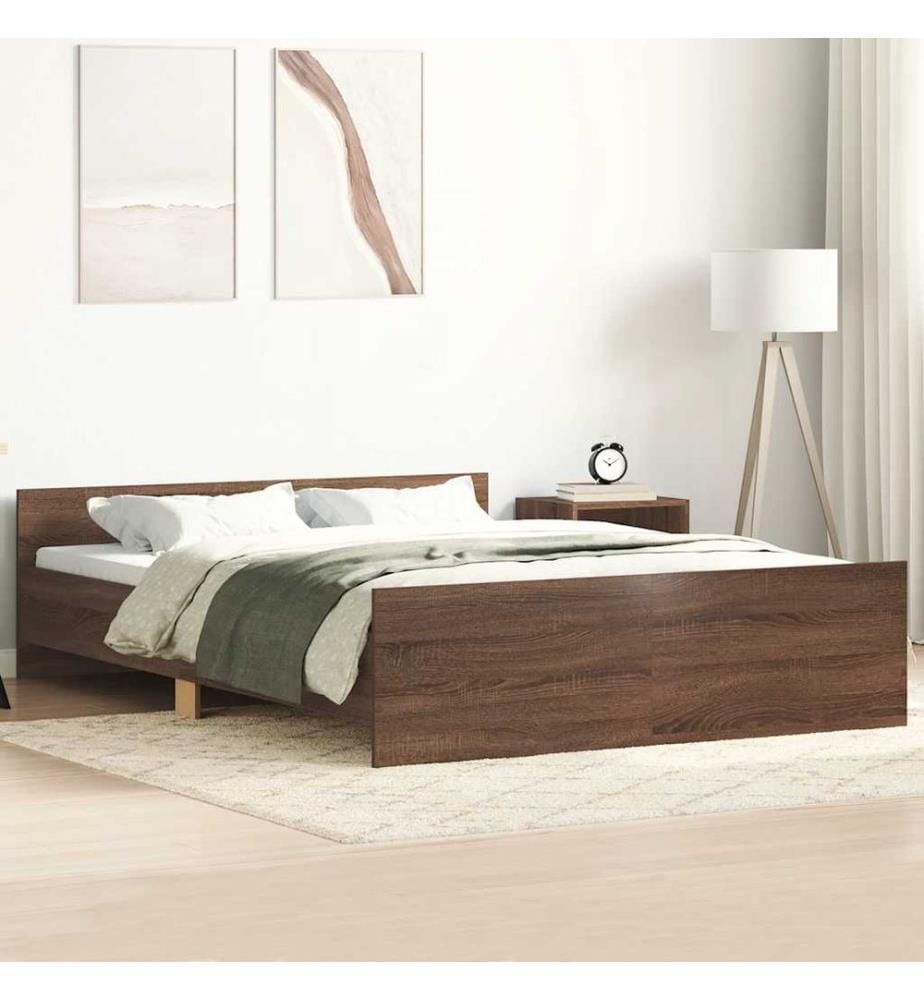 Bettgestell mit Kopf- und Fussteil Braun Eiche 140x200 cm