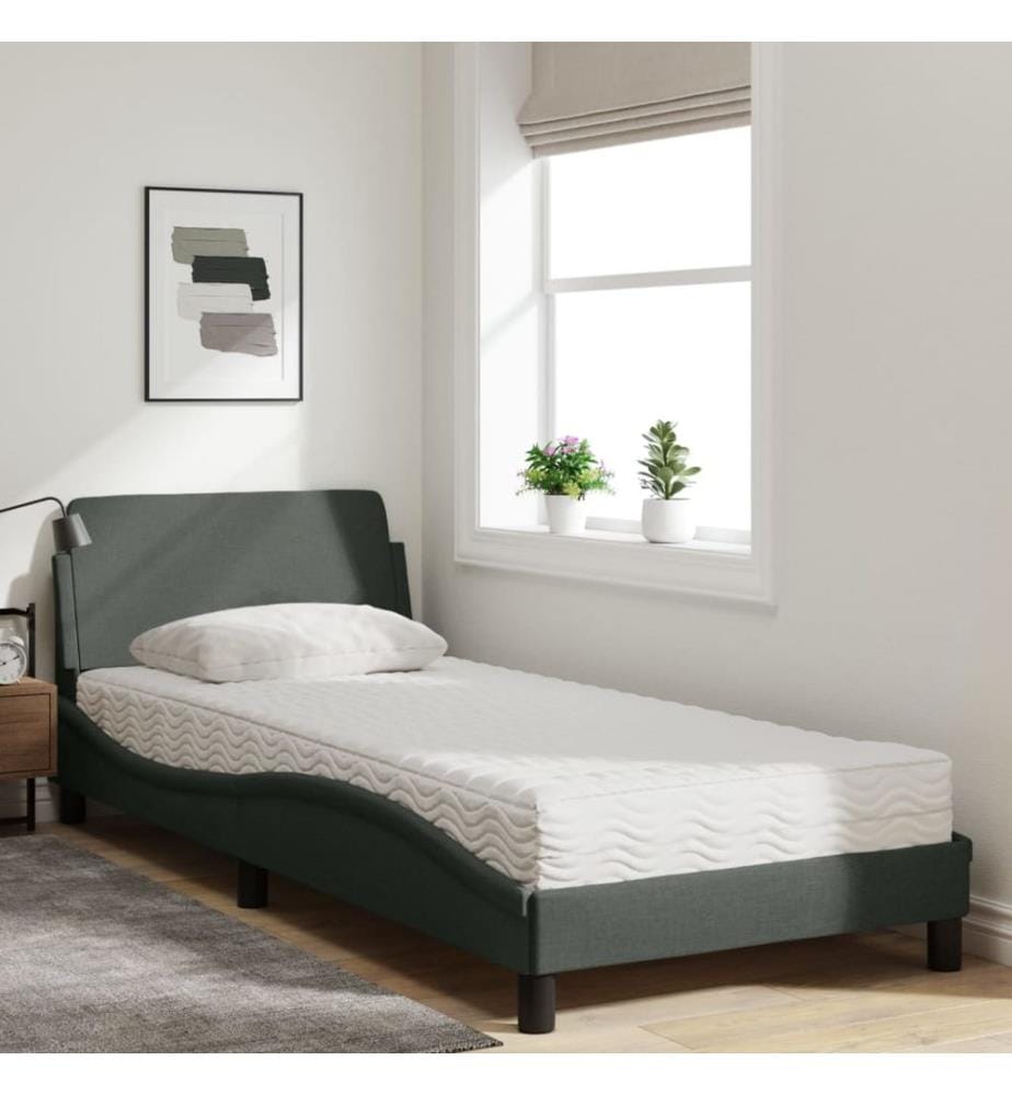 Bett mit Matratze "Dover" Dunkelgrau 90x200 cm Stoff
