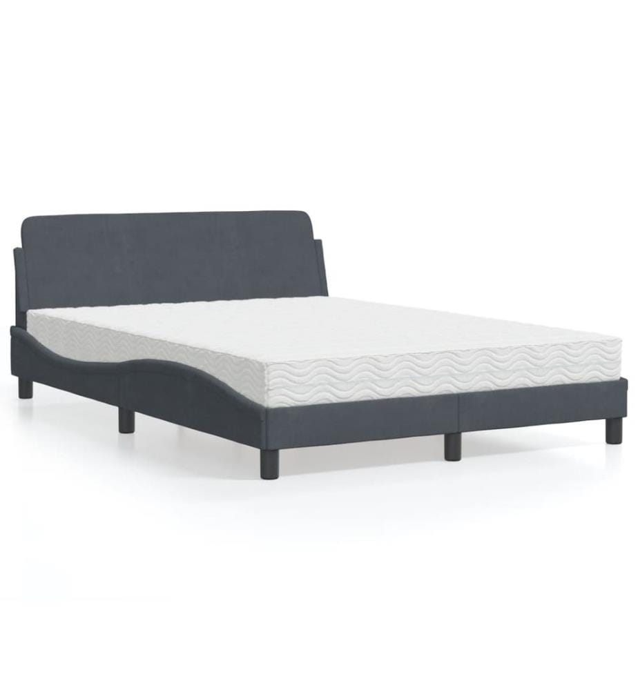 Lit avec matelas Dover gris foncé 140x190 cm velours