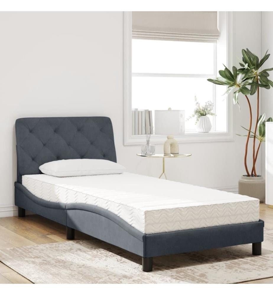 Lit avec matelas gris foncé 90x190 cm velours