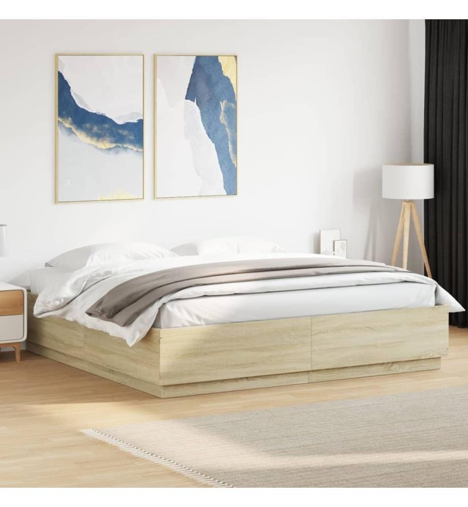 Cadre de lit avec LED sans matelas chêne sonoma 200x200 cm