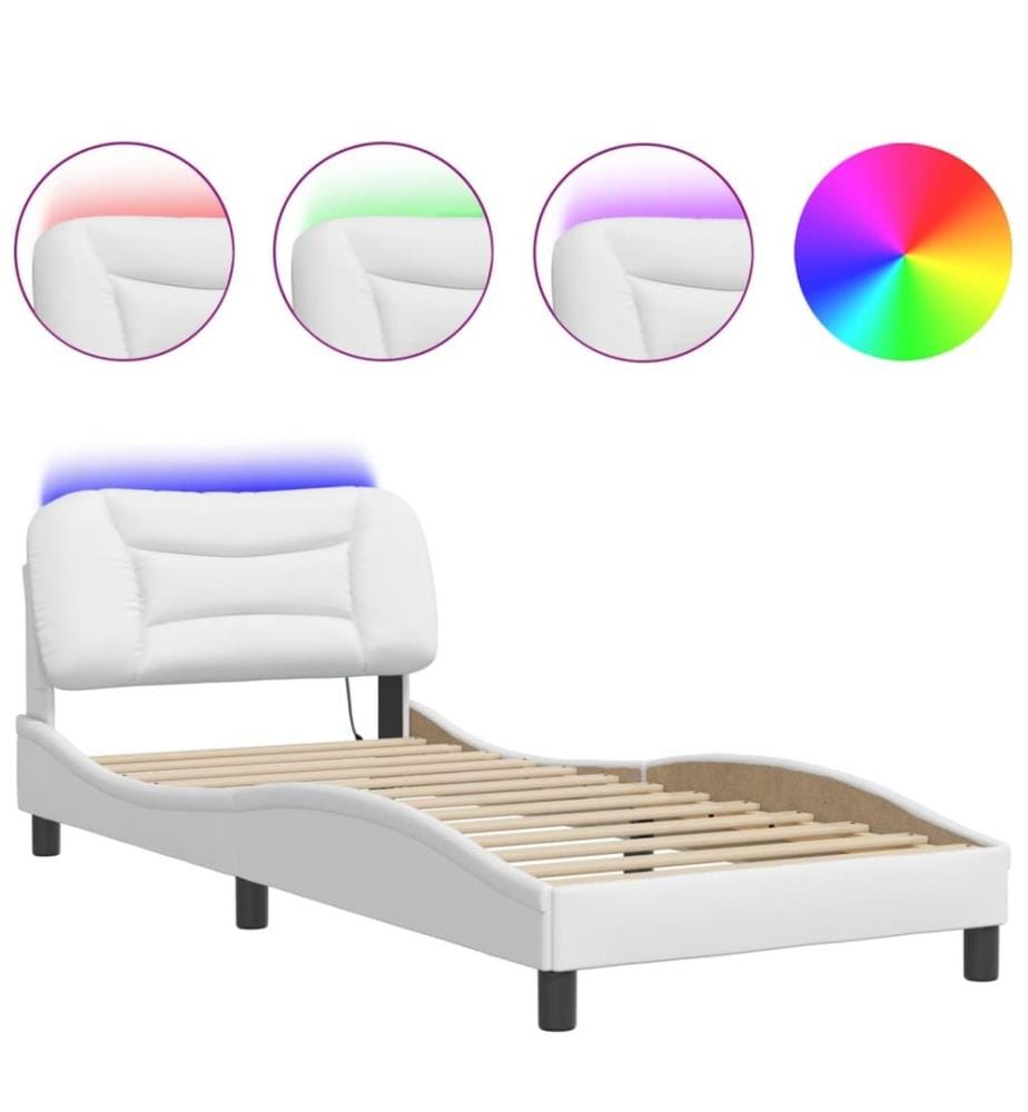 Cadre de lit avec LED sans matelas Hvar blanc 80x200 cm
