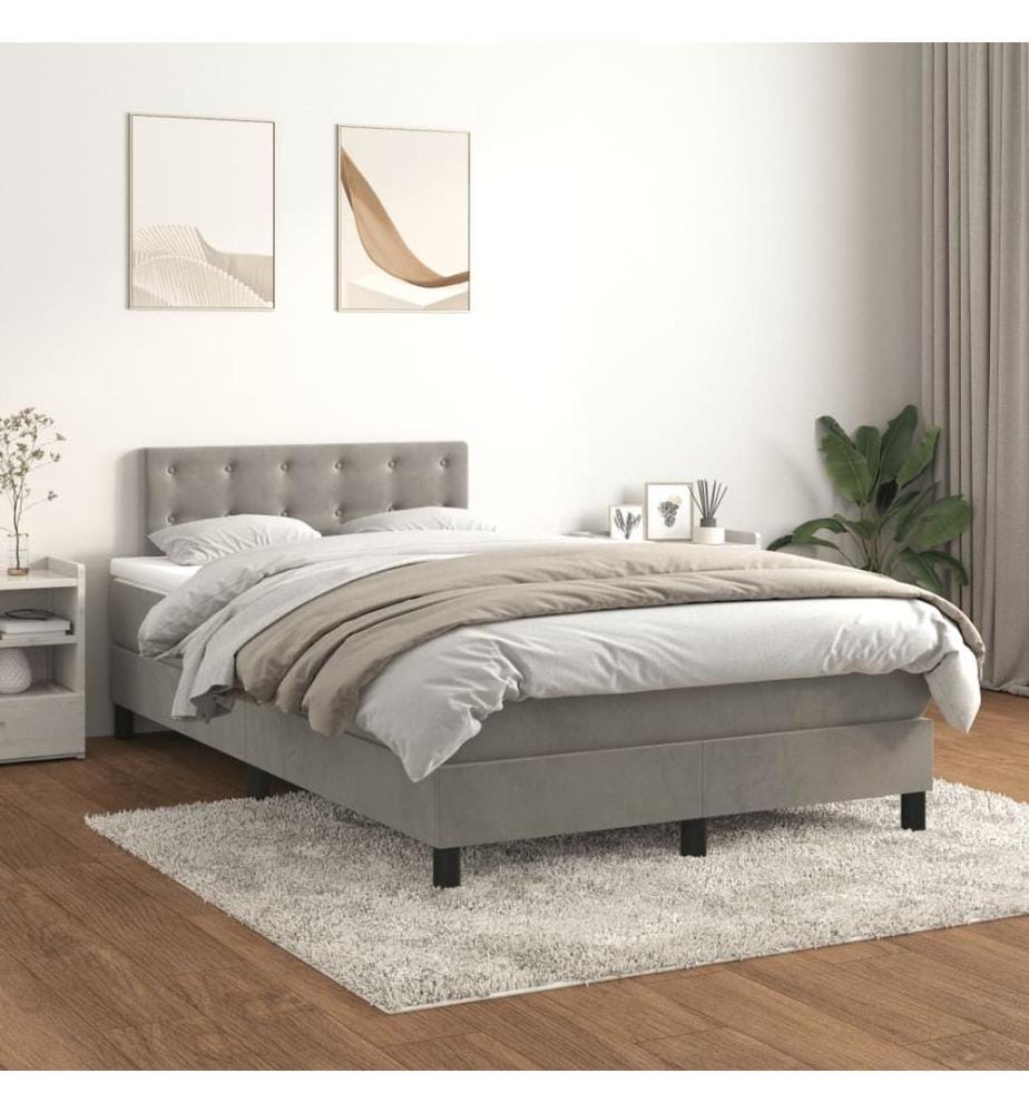 Boxspringbett mit Matratze Hellgrau 120x190 cm Samt