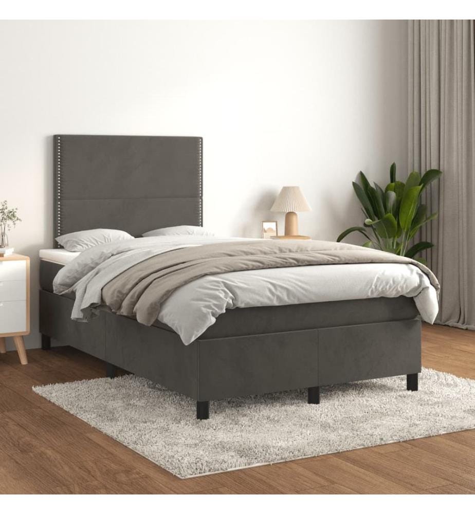 Boxspringbett mit Matratze Dunkelgrau 120x190 cm Samt