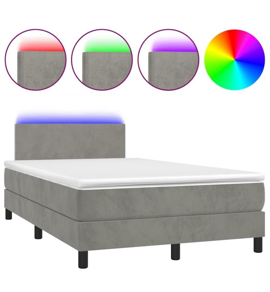 Sommier à lattes de lit avec matelas LED gris clair 120x190 cm