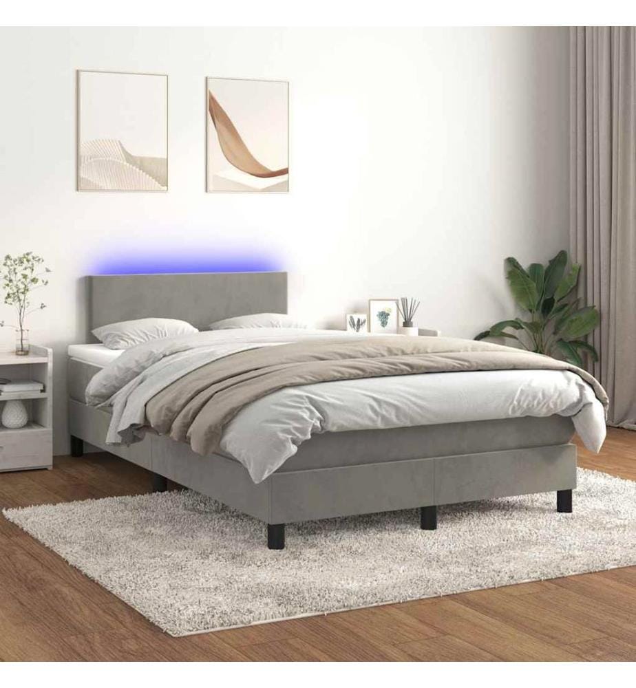 Sommier à lattes de lit avec matelas LED gris clair 120x190 cm