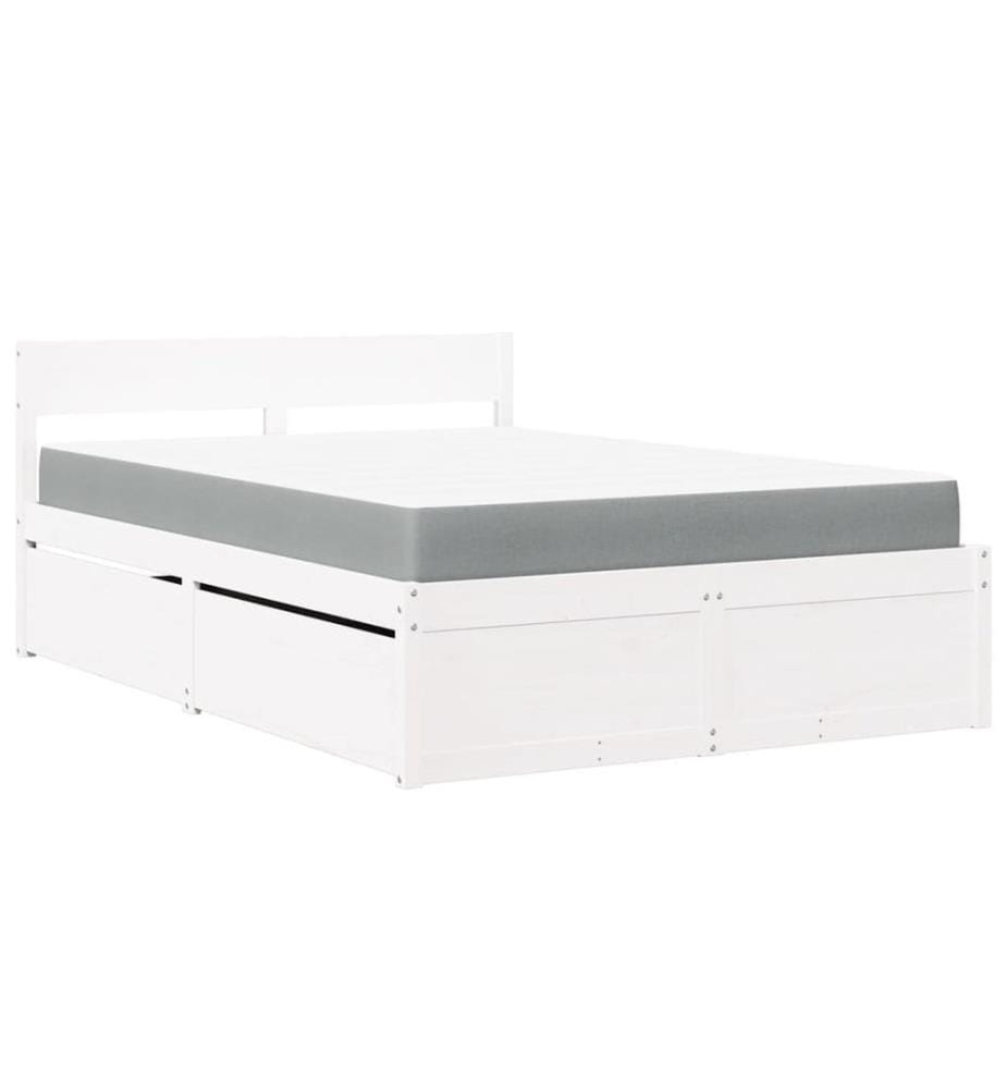 Bett mit Schubladen und Matratze Weiss 120x200 cm Massivholz