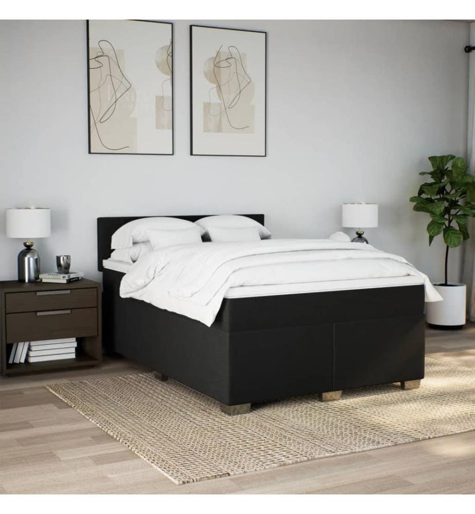 Sommier à lattes de lit avec matelas Noir 140x190 cm Tissu
