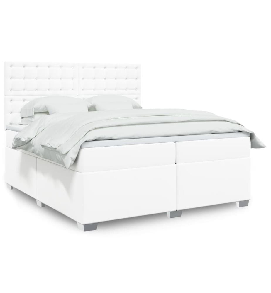 Boxspringbett mit Matratze Weiss 200x200 cm Kunstleder