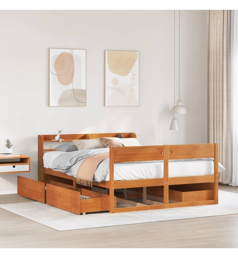 Cadre de lit sans matelas cire marron 120x200cm bois pin massif