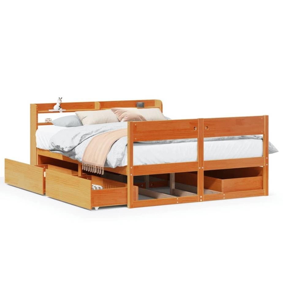 Cadre de lit sans matelas cire marron 120x200cm bois pin massif