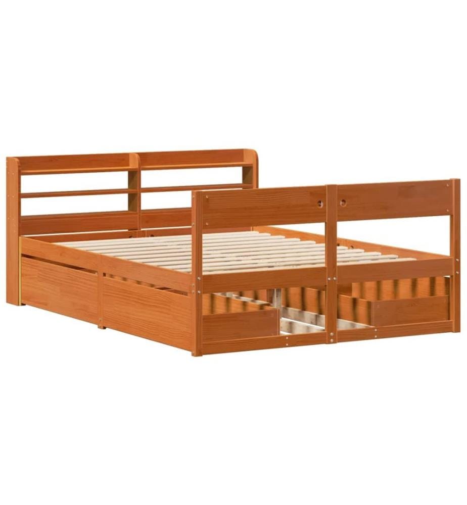 Cadre de lit sans matelas cire marron 120x200cm bois pin massif