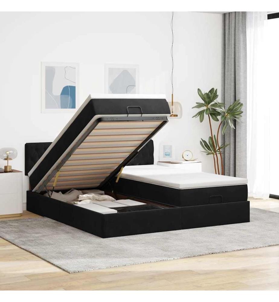 Ottoman-Bett mit Matratzen Schwarz 160x200 cm Samt
