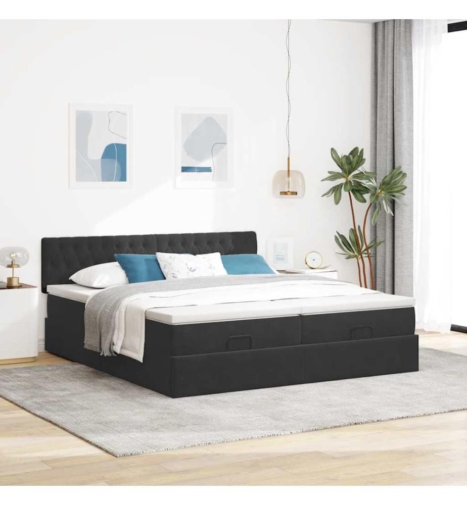 Ottoman-Bett mit Matratzen Schwarz 160x200 cm Samt