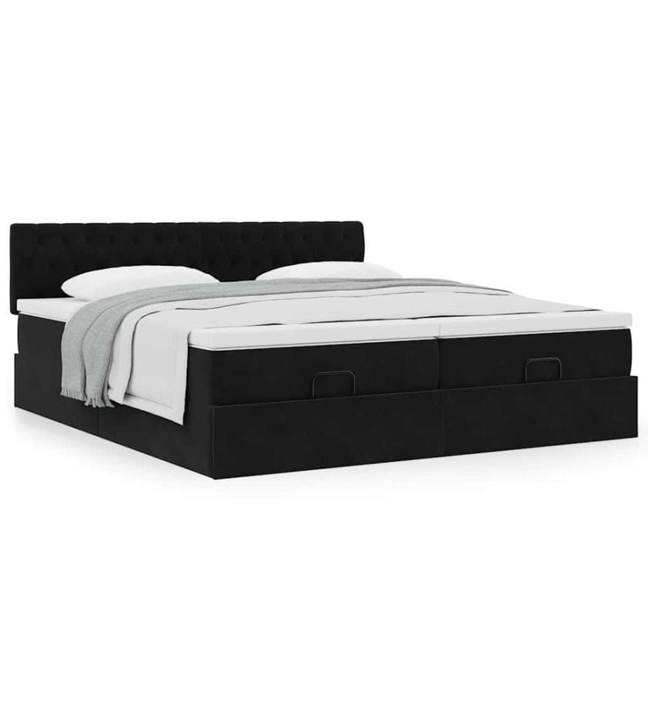 Ottoman-Bett mit Matratzen Schwarz 160x200 cm Samt