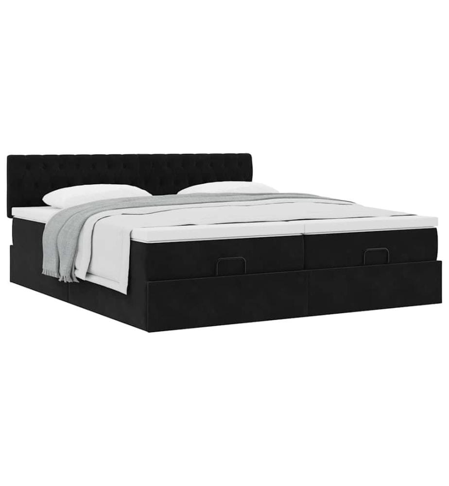 Ottoman-Bett mit Matratzen Schwarz 160x200 cm Samt