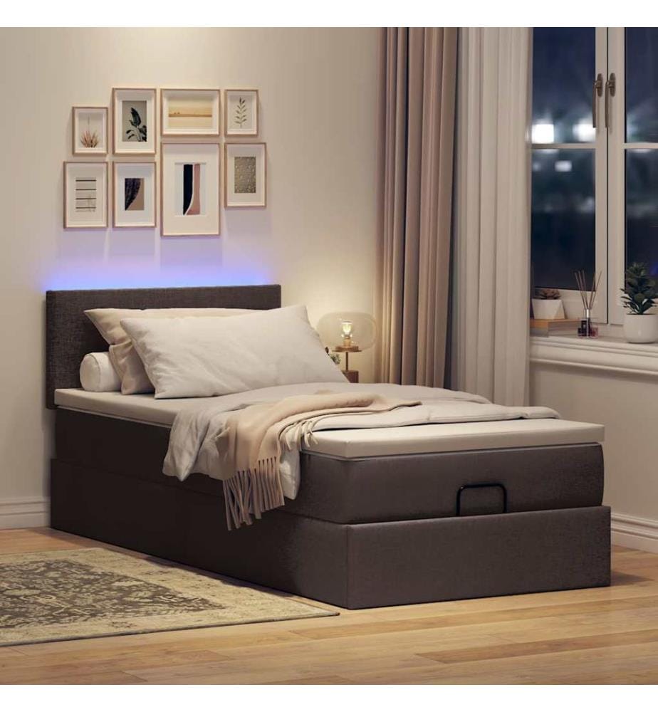 Ottoman-Bett mit Matratze & LEDs Dunkelbraun 80x200 cm Stoff