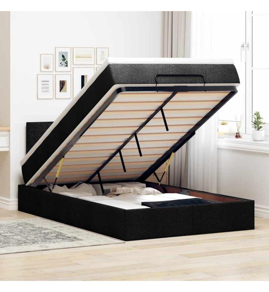 Ottoman-Bett mit Matratze & LEDs Schwarz 120x200 cm Stoff