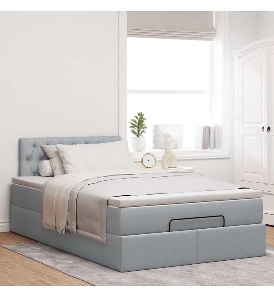 Ottoman-Bett mit Matratze & LEDs Hellgrau 120x200 cm Stoff