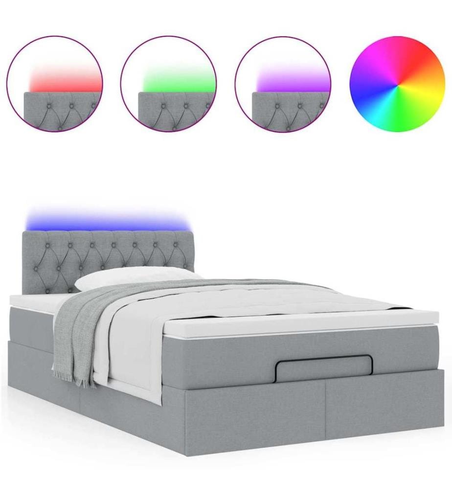 Ottoman-Bett mit Matratze & LEDs Hellgrau 120x200 cm Stoff