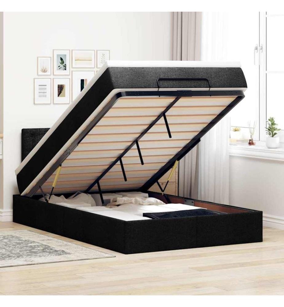 Ottoman-Bett mit Matratze & LEDs Schwarz 120x200 cm Stoff