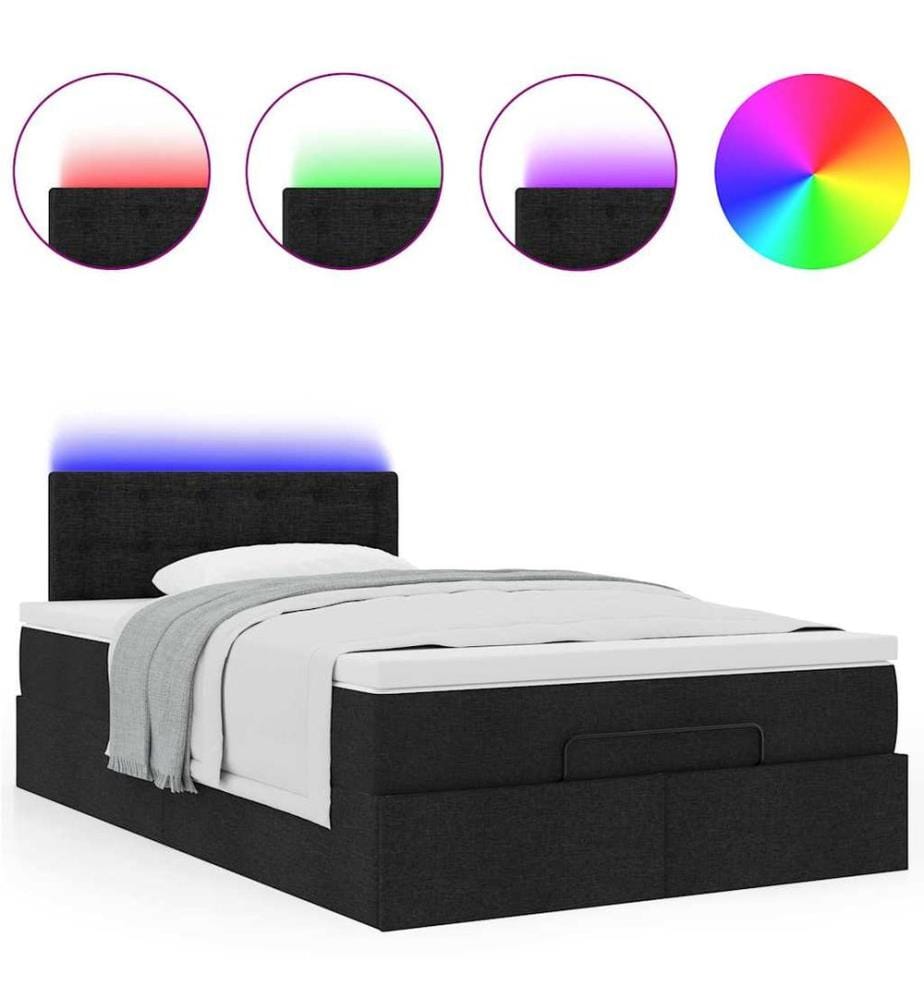 Ottoman-Bett mit Matratze & LEDs Schwarz 120x200 cm Stoff