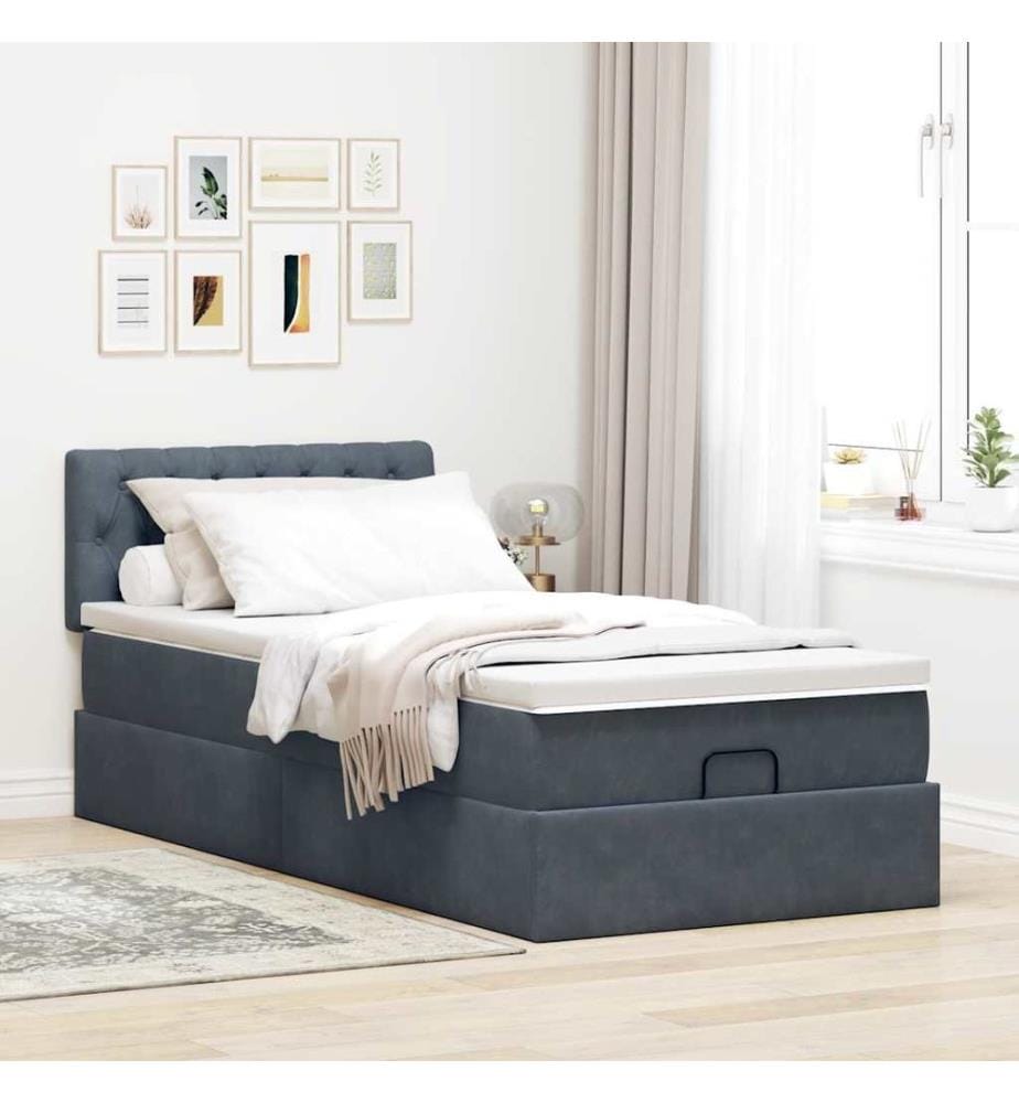 Ottoman-Bett mit Matratze & LEDs Dunkelgrau 80x200 cm Samt