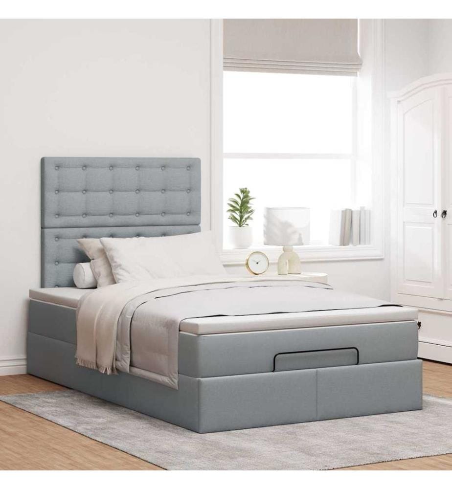 Ottoman-Bett mit Matratze & LEDs Hellgrau 120x200 cm Stoff