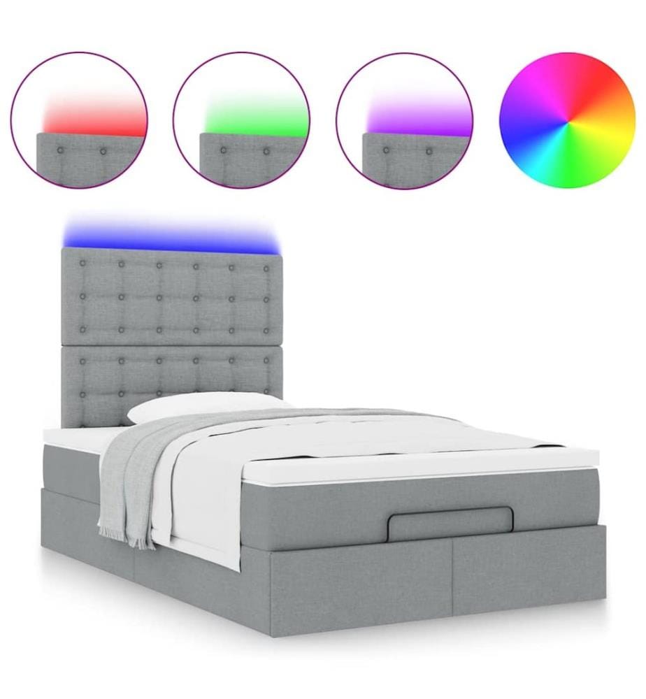 Ottoman-Bett mit Matratze & LEDs Hellgrau 120x200 cm Stoff