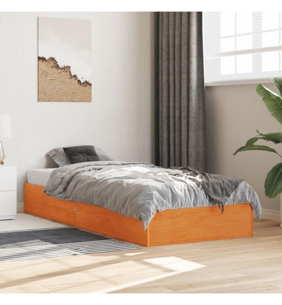 Massivholzbett ohne Matratze Wachsbraun 75x190 cm Kiefernholz