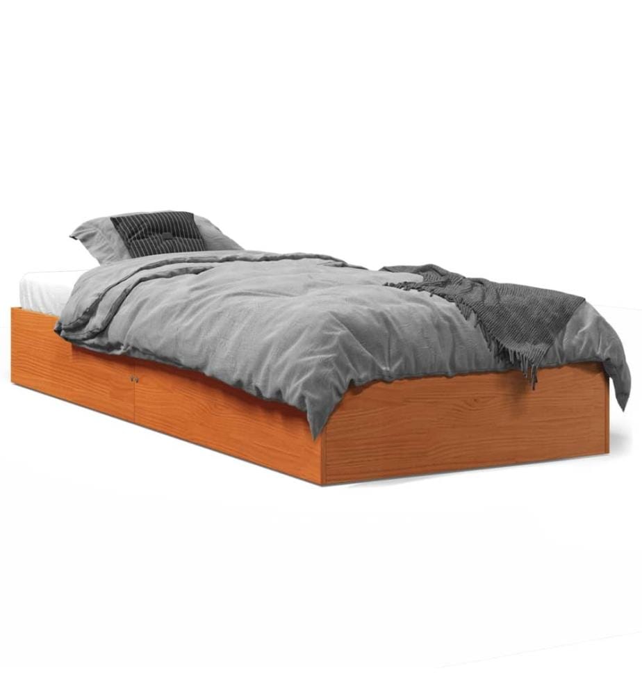 Massivholzbett ohne Matratze Wachsbraun 75x190 cm Kiefernholz