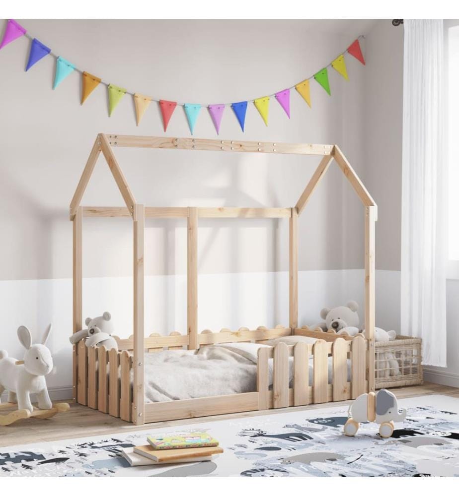 Cadre de lit d'enfants forme de maison sans matelas pin massif