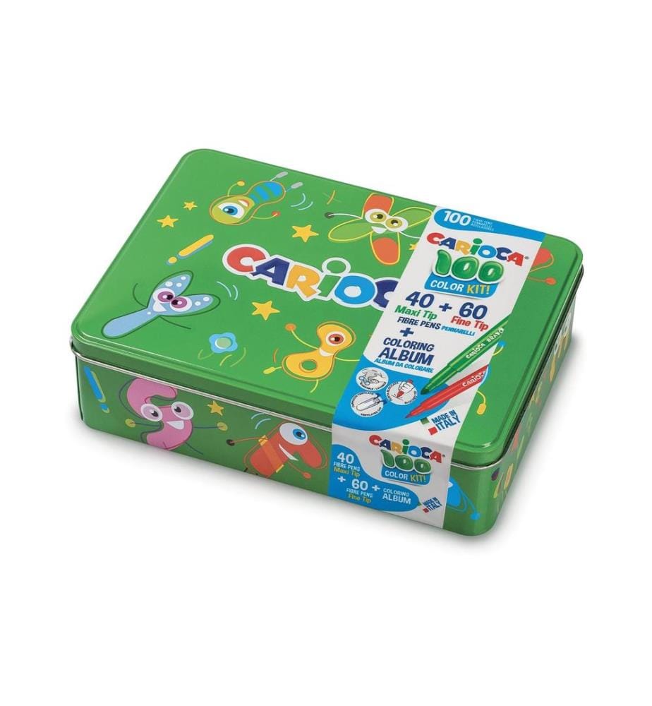 CARIOCA - Feutres de coloriage en boîte métallique 100 pièces, Vert
