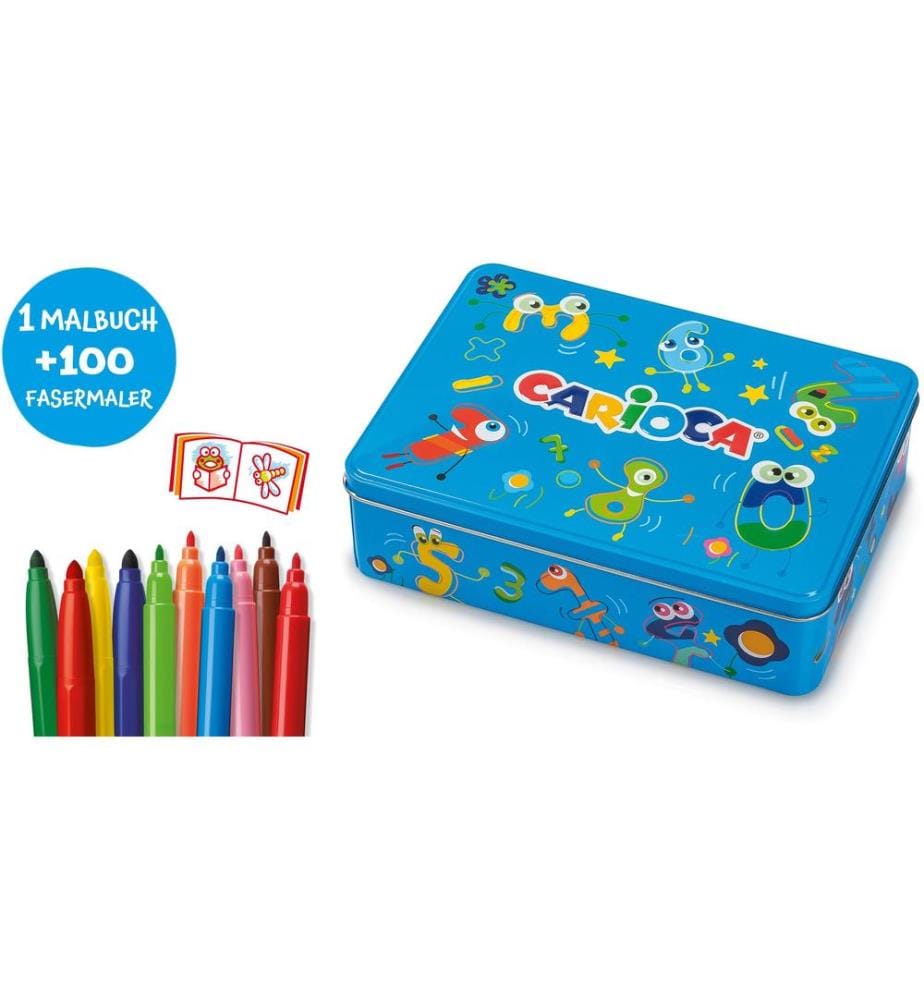 CARIOCA - Feutres de coloriage en boîte métallique 100 pièces, Bleu