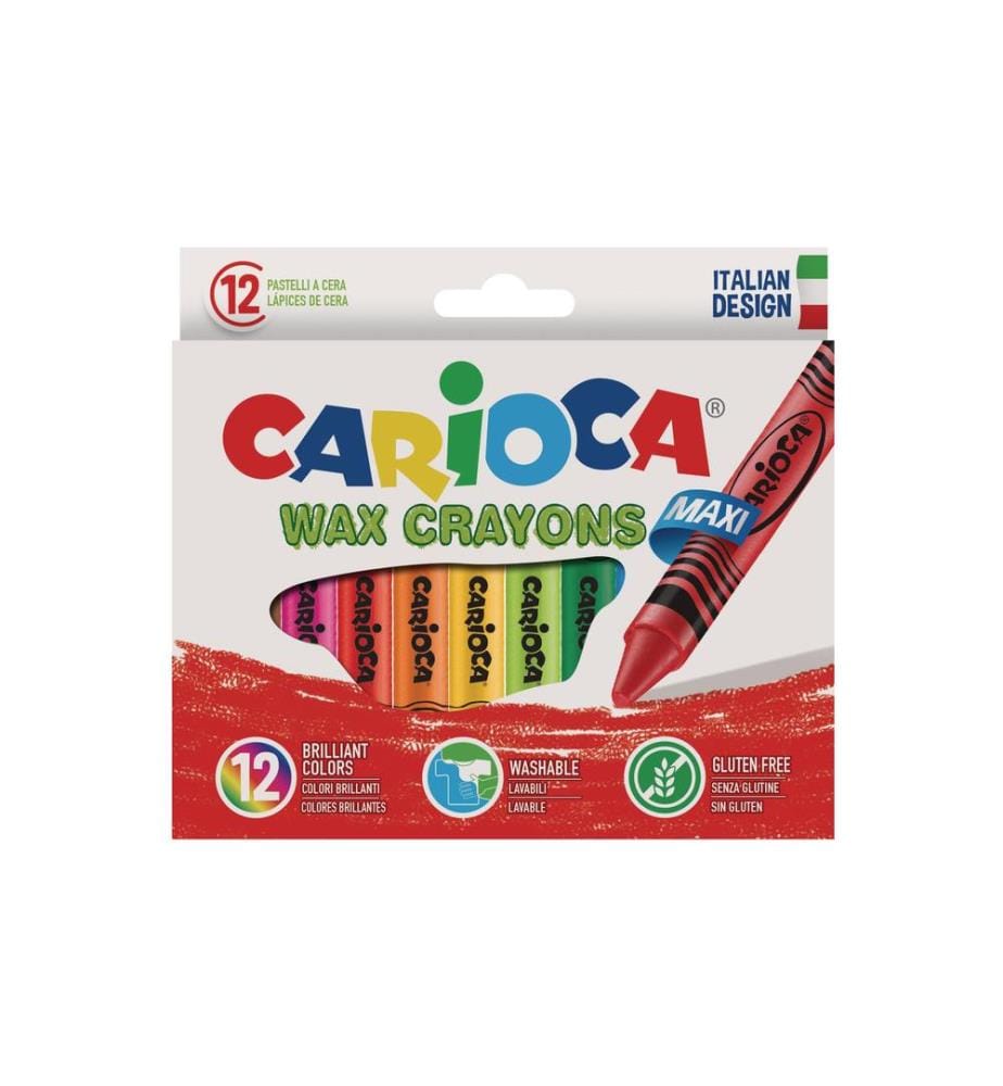 CARIOCA - Wachsmalstifte Maxi Wax 12 Stück, Mehrfarbig