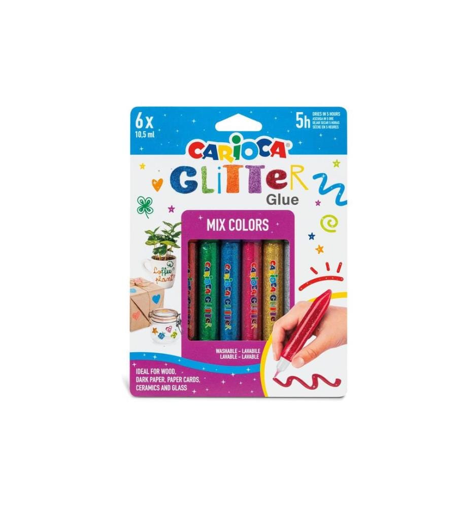 CARIOCA - Glitzerstift Glitter Glue Mix 6 Stück, Mehrfarbig