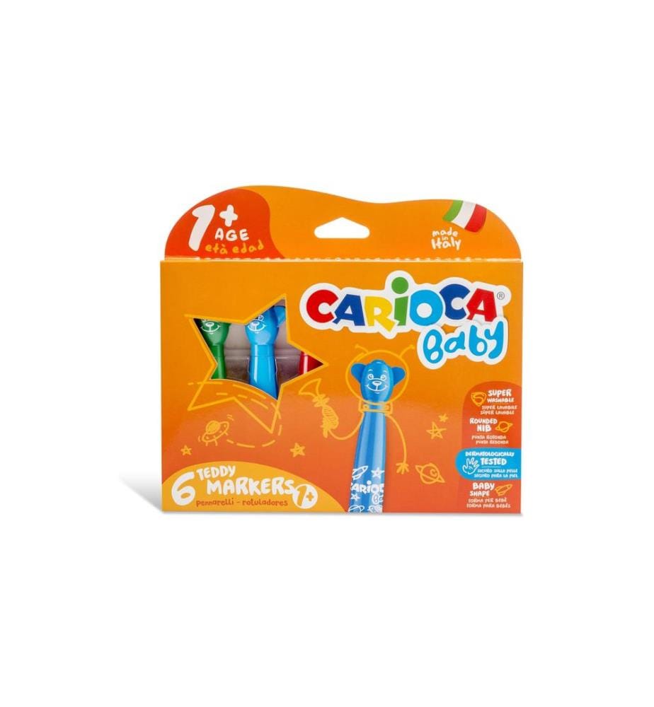 CARIOCA - Fasermaler Baby Teddy 1+ 6 Stück, Mehrfarbig