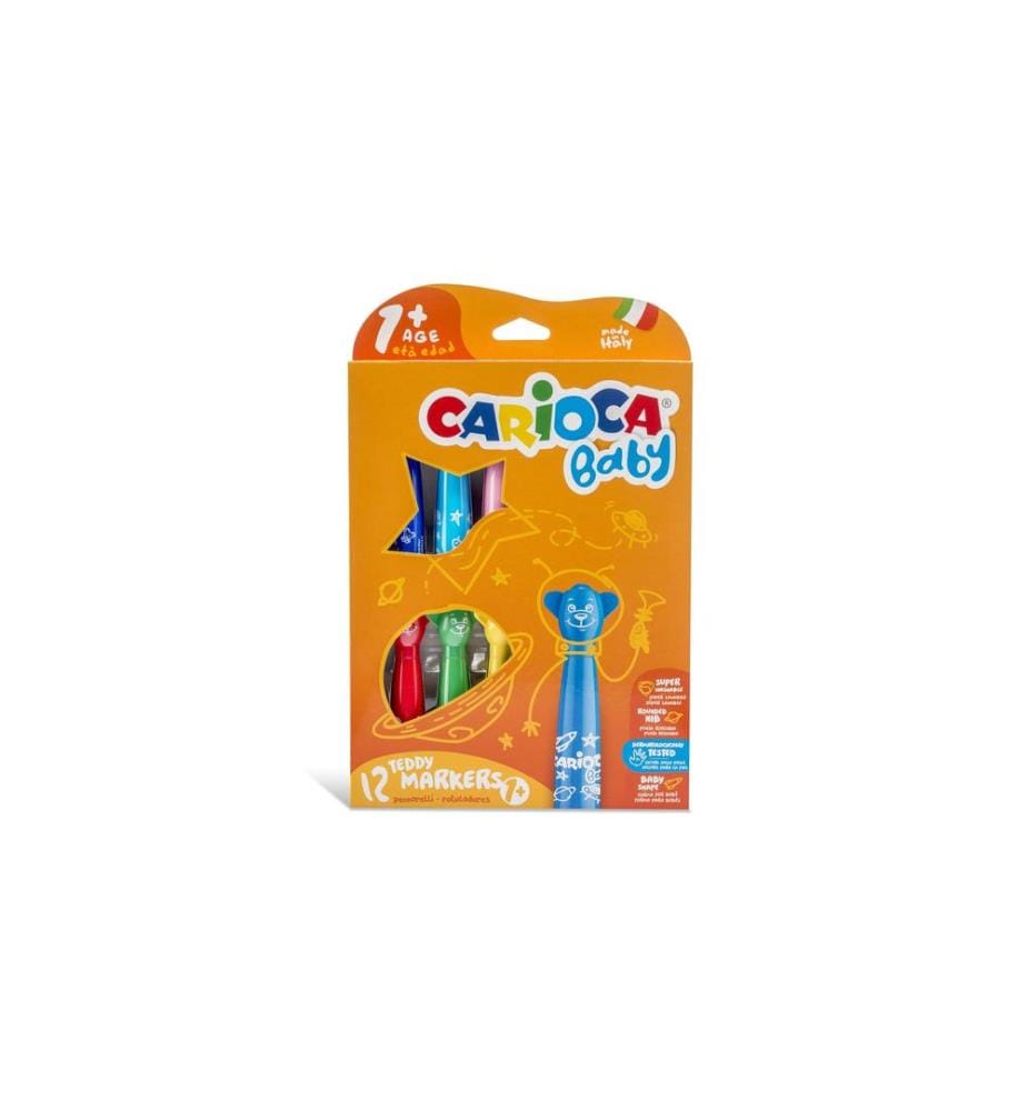CARIOCA - Fasermaler Baby Teddy 1+ 12 Stück, Mehrfarbig