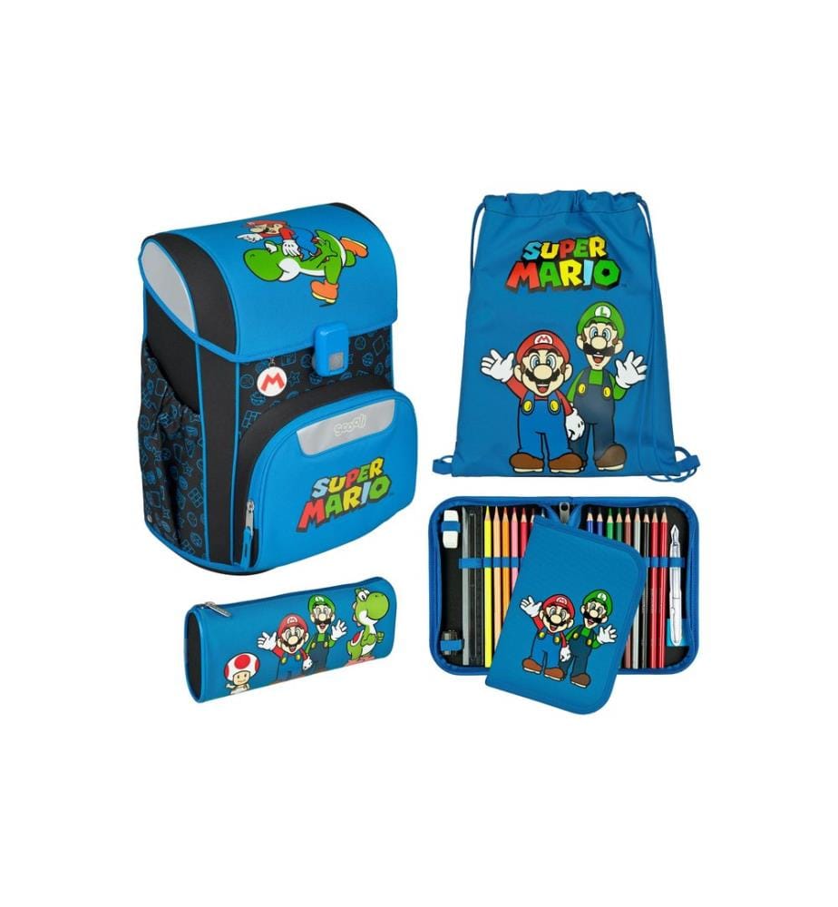 SCOOLI - Schulrucksack-Set EasyStart Super Mario, 5-teilig